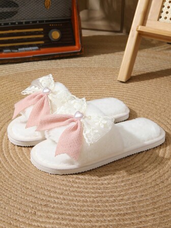 Women's Winter Cute Bow-Knot Slippers, Thick-Soled, Anti-Skid, Open-Toe, Ideal For Indoor Use All Year Round