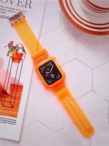 二合一透明运动表带，带保护壳，兼容 表带 38/40/41/42/44/45/46/49mm，果冻运动保护替换腕带，兼容 11/10/9/8/7/6/5/4/3/2/1/SE Ultra 男女款（不含屏幕） - 橘色 - 查看 10