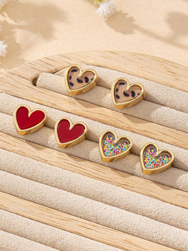 1 par / 3 pares de elegantes, encantadores y lindos pendientes de aro de aleación, pendientes de botón con forma de corazón a la moda y dulces, versátiles para el transporte y uso diario, nuevos artículos llegados para San Valentín, mamá, madre, Día de la Madre, regalo
