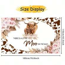 1 Pc There Is A Little Moo On The Way Backdrop Decoration (43.3 X 70.8 Inch) , Brown Calf And Cow Colored Decoration Banner, Shower Party Decoration Gifts, Photography Supplies - 彩色 - 查看 3