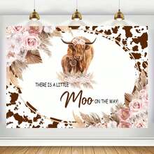 1 Pc There Is A Little Moo On The Way Backdrop Decoration (43.3 X 70.8 Inch) , Brown Calf And Cow Colored Decoration Banner, Shower Party Decoration Gifts, Photography Supplies - 彩色 - 查看 4