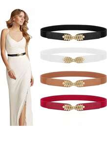 4pcs Fashionable Simple Elastic Belts, Elastic Waistbands For Dress Decoration, Suitable For Women's Dresses Summer, School Fall, Autumn, Halloween - Multicolor - View 11