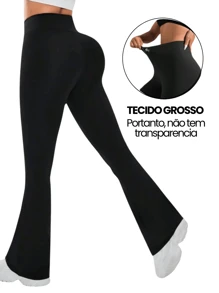 CALÇA FLARE BAILARINA LEGGING FITNESS FEMININA CINTURA ALTA IDEAL PARA PILATES ACADEMIA GINASTIA NO SEU DIA A DIA - Preto - Visão 1