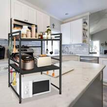 LILIIN 3 Tier Microwave Shelf Expandable Microwave Stand With 8 Hooks Metal Microwave Holder Kitchen Shelf For Kitchen - Black - View 3