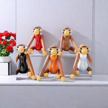 1pc, Creative Wooden Monkey Phone Holder, Decorative Art Hanging Ornament For Living Room & Bedroom, Versatile Table & Shelf Decor, Multi-Purpose Practical Gift - Multicolor - View 6