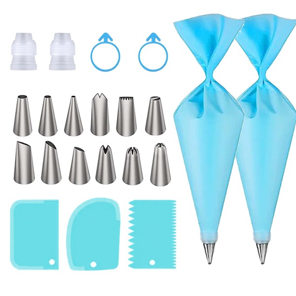 21pcs Stainless Steel Cake Decorating Kit, Piping Nozzles, Icing Bags, Spatula, Pastry Tools, Cupcake Decoration, Baking Tools, Cream, Cookies, Kitchen Gadget Set