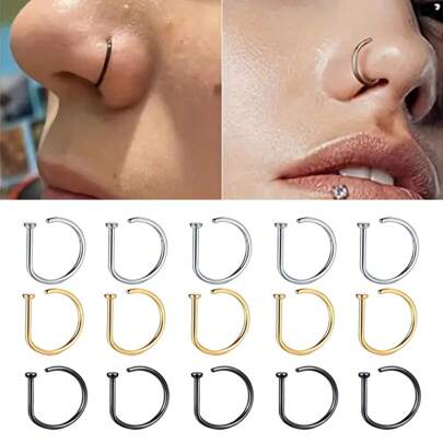 5pcs Women Men Fake Piercing Nose Ring Stainless Steel Lip Rring Fashion Punk Jewelry Clip Septum Nose Ring