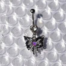 1pc Fashionable Stainless Steel Butterfly Navel Ring With Rhinestones, Personalized Women/Girls Belly Button Piercing Accessory - Color - View 13
