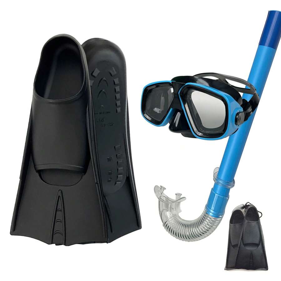 4 piezas de equipo de natación y buceo de alta calidad en silicona negra, que incluye gafas antivaho, tubo de respiración duradero, ideal para piscina y exploración en aguas abiertas, artículos esenciales y accesorios de playa, flotador de piscina