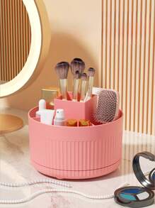 Caja de almacenamiento giratoria de escritorio para brochas cosméticas y maquillaje, soporte para bolígrafos, organizador, para vacaciones en la playa, colección de baño, colección de dormitorio, gran capacidad - Blanco - Ver 3