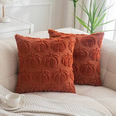 1 件焦糖色南瓜刺绣靠垫套，农舍风格方形装饰枕套，适用于客厅和卧室家居装饰，不含枕芯