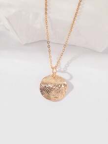 1pc Geometric Shape Long Metal Circular Pendant Faux Pearl Chain Necklace For Women, European And American Simple Fashion Collar Necklace - Yellow Gold - View 5