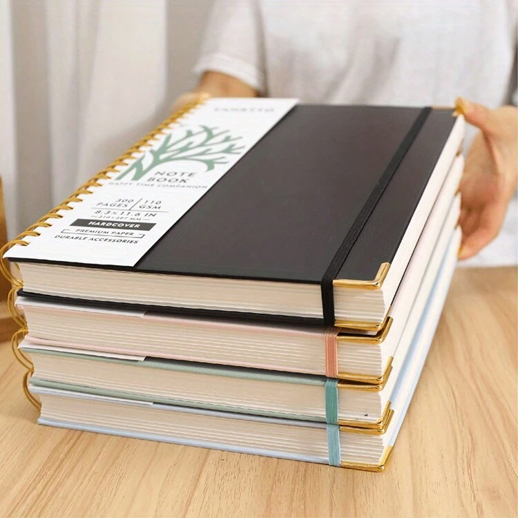 Cahier à spirale A4 avec papier extra épais de 110 g/m², 300 pages (150 feuilles), disponible en 4 couleurs, avec pochette de rangement intégrée pour un confort supérieur. Également connu sous le nom de cahier à spirale, cahier à spirale, journal relié par fil de fer, B5 160 pages (80 feuilles) - Multicolore - Voir 1