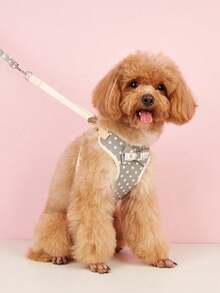 1 pieza Arnés para mascotas con patrón de lunares con 1 pieza correa para perro para exterior - Gris - Ver 1