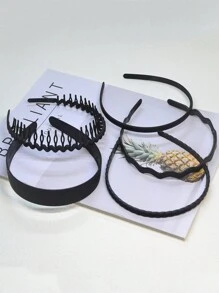 5 piezas Diademas de plástico negro mate minimalistas y delgadas, adecuadas para lavarse la cara, salir, uso diario, accesorios de maquillaje y cabello, accesorios para la cabeza - Negro - Ver 2