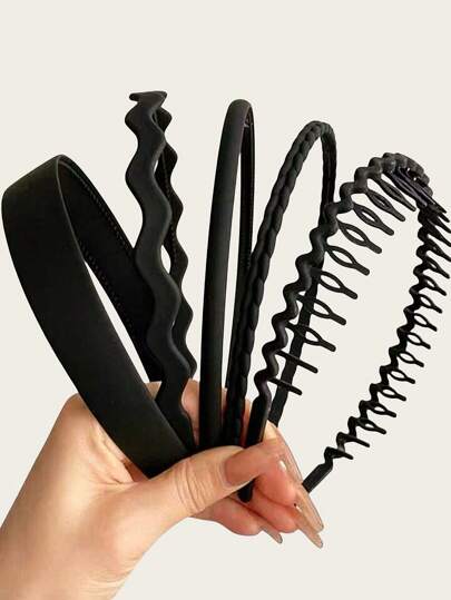 5pcs Simple Matte Black Headbands For Face Washing, Daily Use, Outdoor Activities, And Makeup Hairstyles Y2k,Hairband,Hair Hoop Hair Accessories Head Accessories