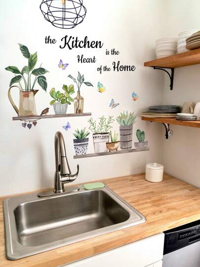 Adesivo de cozinha com planta e slogan, 1 peça, decalque de parede de PVC à prova d'água para cozinha, adesivos, decalque de parede, decalque de vinil para decoração de casa, itens de decoração de primavera para renovar sua casa, adesivos de decoração Rama, presentes, aniversário, formatura, decoração de cozinha
