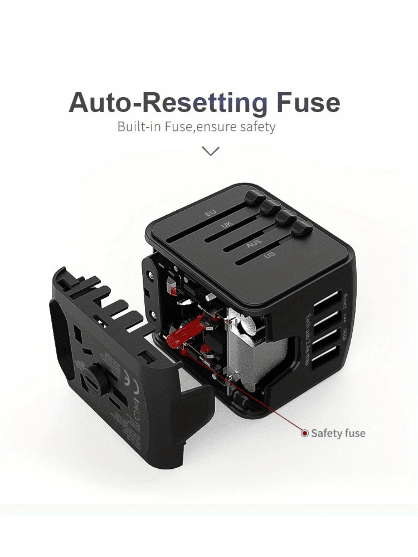 Adattatore Da Viaggio Universale Per USA, Canada, Messico - 6 In 1: 2 Prese AC + 3 USB + 1 Type-C (3.4A) - Tipo B, Leggero E Compatto - 3