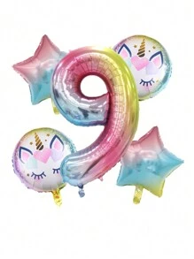 Ensemble de 5 ballons licorne en forme de chiffre avec couleur dégradée de 32 pouces, ballon arc-en-ciel à l'hélium, décoration de fête à thème licorne pour la décoration de fête d'anniversaire - Multicolore - Voir 12