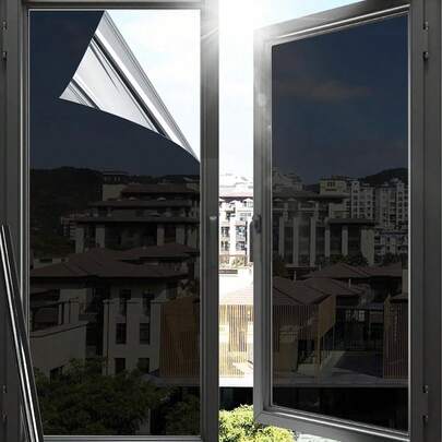 Window Privacy Film One Way Daytime Privacy Static Cling Sun Blocking Anti UV Reflective Window Tint For Home And Office, Black