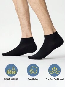 5 Pairs Men's Black Comfortable Breathable Moisture Wicking Athletic & Business Ankle Socks