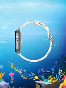 1 Peça Pulseira de Relógio Compatível com 38/40/41/42/44/45/49mm Ultra/SE/10/9/8/7/6/5/4/3/2/1, Estampa Minimalista de Tartaruga Marinha, Criaturas Aquáticas, Branca de TPU