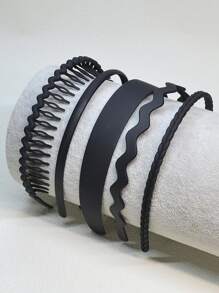 5 piezas Diademas de plástico negro mate minimalistas y delgadas, adecuadas para lavarse la cara, salir, uso diario, accesorios de maquillaje y cabello, accesorios para la cabeza - Negro - Ver 4