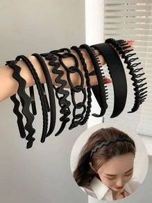 9pcs Set Toothed Headbands, Non-Slip Matte Hair Ties, Simple Cute Style, Solid Color Comb Tooth Hair Accessories Set, Hair Bands - 9pcs/set - View 2