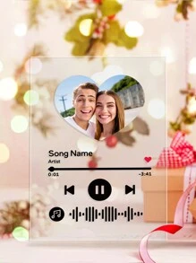1件定制心形照片文字牌匾，Spotify可扫描音乐牌匾，个性化相框家居装饰，定制亚克力音乐专辑封面及歌曲牌匾，个性化照片文字牌匾，音乐艺术浪漫礼物，适合生日、儿童节、父亲节、毕业典礼、婚礼、乔迁之喜等场合，可放置于餐厅、客厅、卧室、办公室、茶室，也适合情人节装饰。 - 情人節&愛心照片款式10(12*16CM)-黑色 - 查看 4