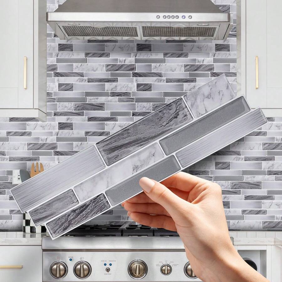 6 piezas de paneles de fondo de azulejos cerámicos con estampado de mármol falso multifuncional, resistente al agua, resistente al aceite, autoadhesivo para cocina, baño y decoración del hogar, papel tapiz resistente al agua, para decoración de sala de estar, decoración de dormitorio, útiles escolares, decoración de Halloween - Multicolor - Ver 1