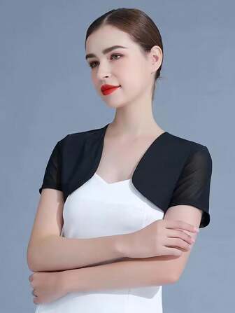 1 pieza Chaqueta corta de mujer de malla, cárdigan fino y transpirable versátil para el verano, cubre-vestido sin mangas