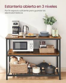 VASAGLE Isla de Cocina con Encimera Grande, Estantería de Cocina de 3 Niveles, Marco de Acero, 60 x 120 x 90 cm, Estilo Industrial, Fácil de Montar, Marrón Rústico y Negro/Greige y Negro/ Roble Blanco