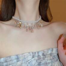 1pc Double Layer Cubic Zirconia & Pearl Necklace - ABgold - View 2