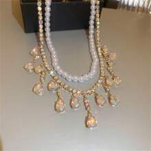 1pc Double Layer Cubic Zirconia & Pearl Necklace - ABgold - View 5