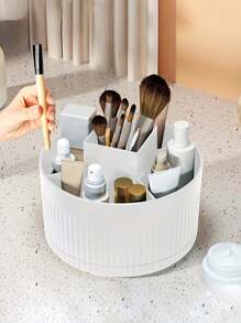 Caja de almacenamiento giratoria de escritorio para brochas cosméticas y maquillaje, soporte para bolígrafos, organizador, para vacaciones en la playa, colección de baño, colección de dormitorio, gran capacidad - Blanco - Ver 6