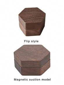 Hộp đựng trang sức mini hình lục giác bằng gỗ óc chó tùy chỉnh 1 chiếc, thiết kế từ tính, phong cách cổ điển sang trọng nhẹ nhàng, hộp đựng nhẫn cầu hôn, cũng thích hợp để cất giữ nhẫn, hoa tai và mặt dây chuyền - màu nâu - Xem 10