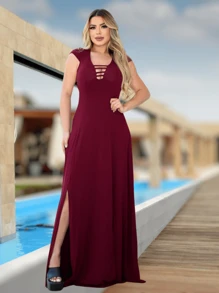 Women Long Dresses - Color caoba - Ver 2