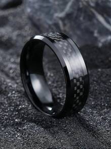 1 Pc Fashion 8mm Men Black Stainless Steel Rings Vintage Inlaid Black Carbon Fiber Rings For Men Women Wedding Band Jewelry Accessories - Black - View 3