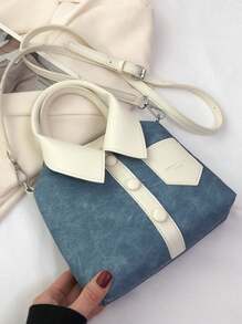 1入組香料女孩風格的袋子，造型袋，PU布質料，長肩帶襯托，手提包附簡單襯衫花樣，獨特時尚女性手持袋兼小方形斜挎袋