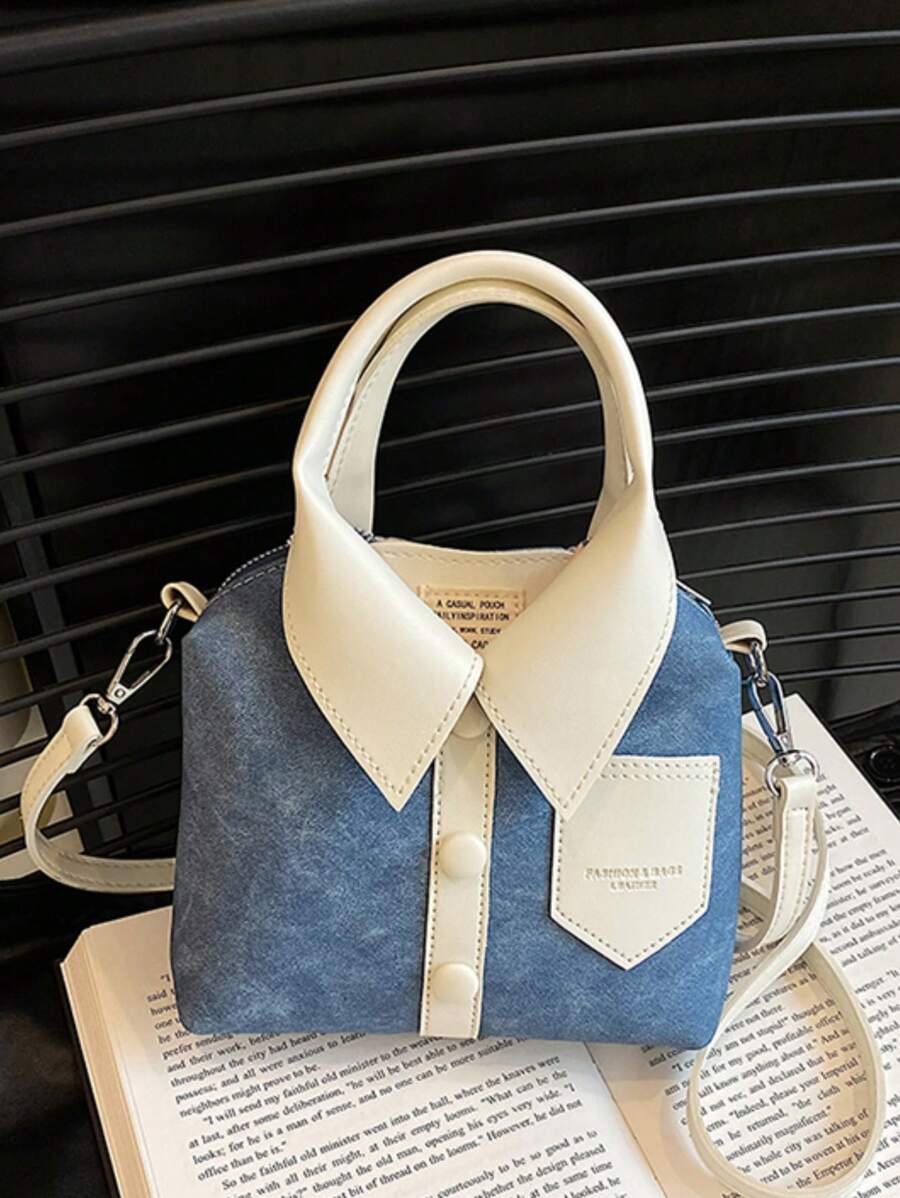 1入組香料女孩風格的袋子，造型袋，PU布質料，長肩帶襯托，手提包附簡單襯衫花樣，獨特時尚女性手持袋兼小方形斜挎袋