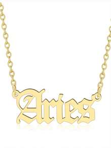 1pc Fashionable Stainless Steel 18K Gold Plated Zodiac Sign Alphabet Pendant Necklace, Suitable For Women's Party And Daily Wear, Christmas Gift - Yellow Gold - View 5