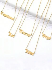 1pc Fashionable Stainless Steel 18K Gold Plated Zodiac Sign Alphabet Pendant Necklace, Suitable For Women's Party And Daily Wear, Christmas Gift - Yellow Gold - View 3
