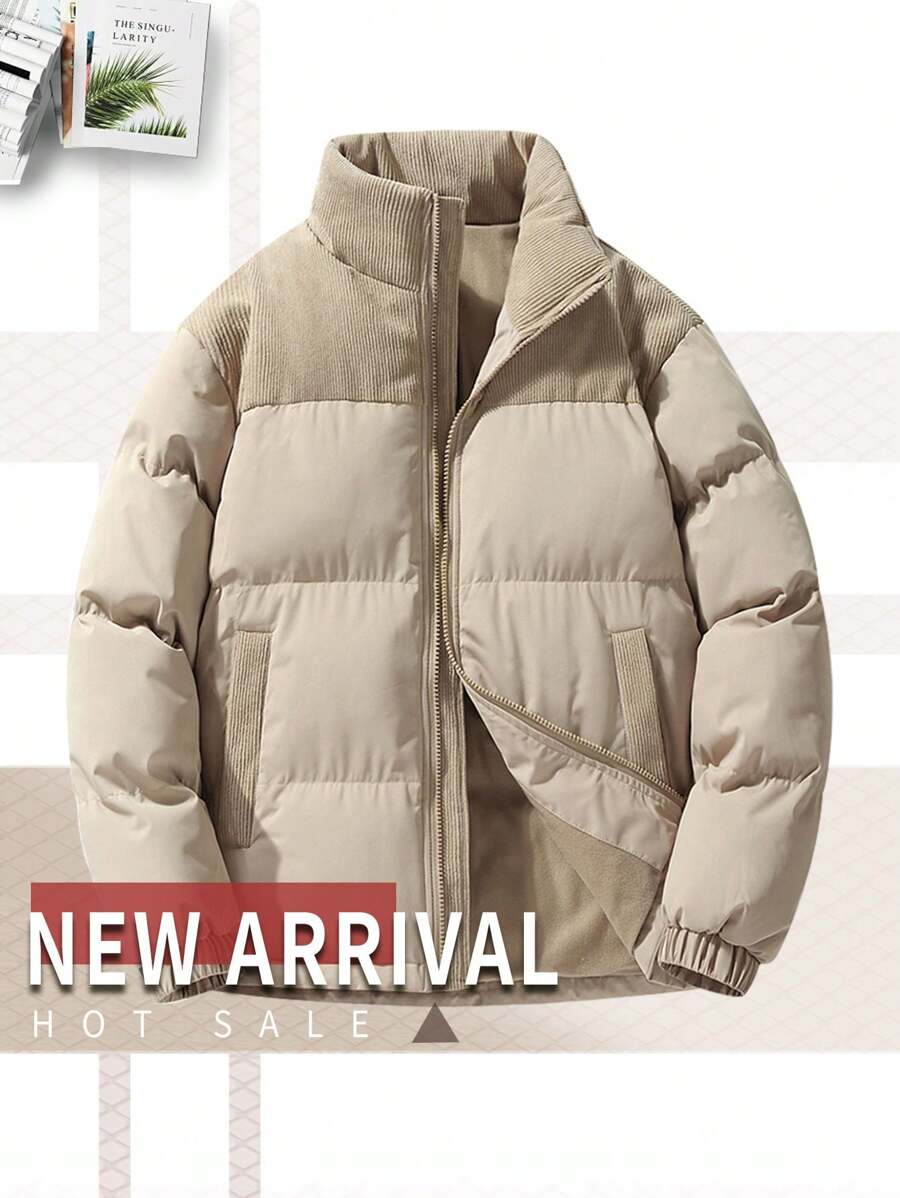 New Casual Oversized Corduroy Patchwork Stand Collar Loose Warm Outwear Jacket