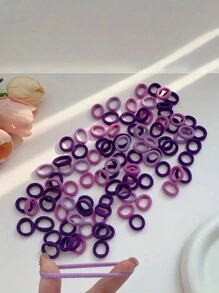 100 pezzi Fasce elastiche per capelli da ragazza, colorati, in nylon, piccoli cerchietti per coda di cavallo per adolescenti, accessori per capelli - Viola - Visualizzare 4