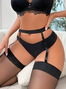 Women Sexy Suspenders Tights Sheer Mesh Cutout Stockings Without Panty For Rave - Black - View 5