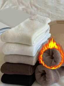 1/4 双随机女士冬季袜子温暖厚针织柔软复古休闲中筒袜毛绒袜