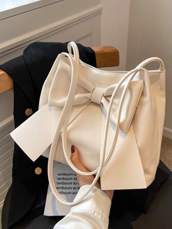 Fashionable Casual Solid Color Lightweight Shoulder Bag Adorned With Bow Tie, Suitable For Girls And Women To Use For Shopping, Dating, And Work, Perfect Valentine's Day Gift For Her, Bow Purse For Women, Best Valentines' Gift Choice Ever