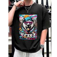 Camiseta Urso Estiloso Masculina Feminina Básica Algodão Camisa Costura Reforçada Unissex - Preto - Visão 1