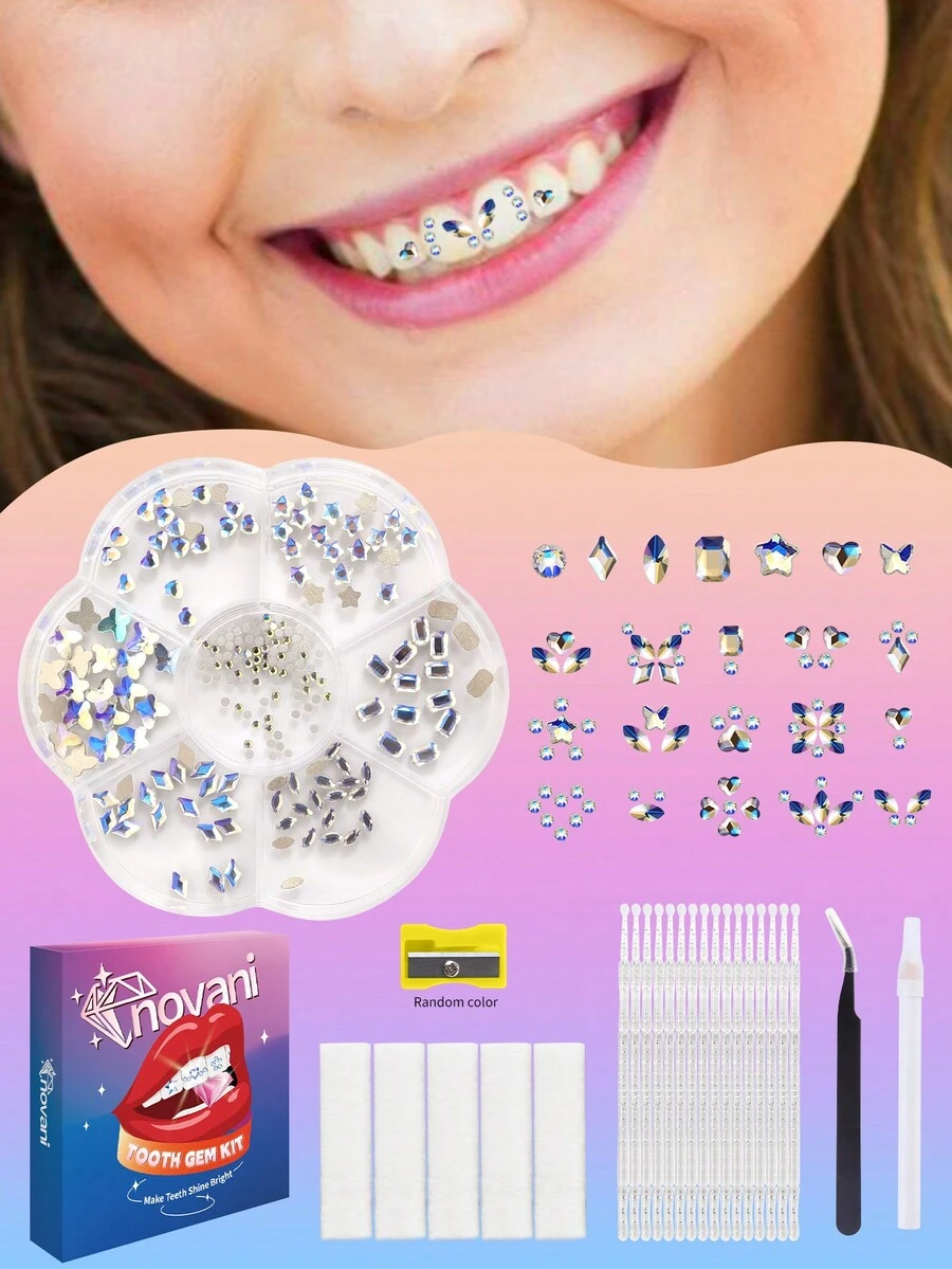 novani 240 Pieces Tooth Jewelry Gems Kit For Teeth, Butterfly Tooth Diamonds DIY Fashionable Crystal For Teeth - Silver - View 1