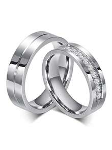 Luxury Design Stainless Steel Couple Rings Simple Engagement Wedding Rings Exquisite Promise Ring Romantic Valentine's Day Gifts - As Shown - View 2